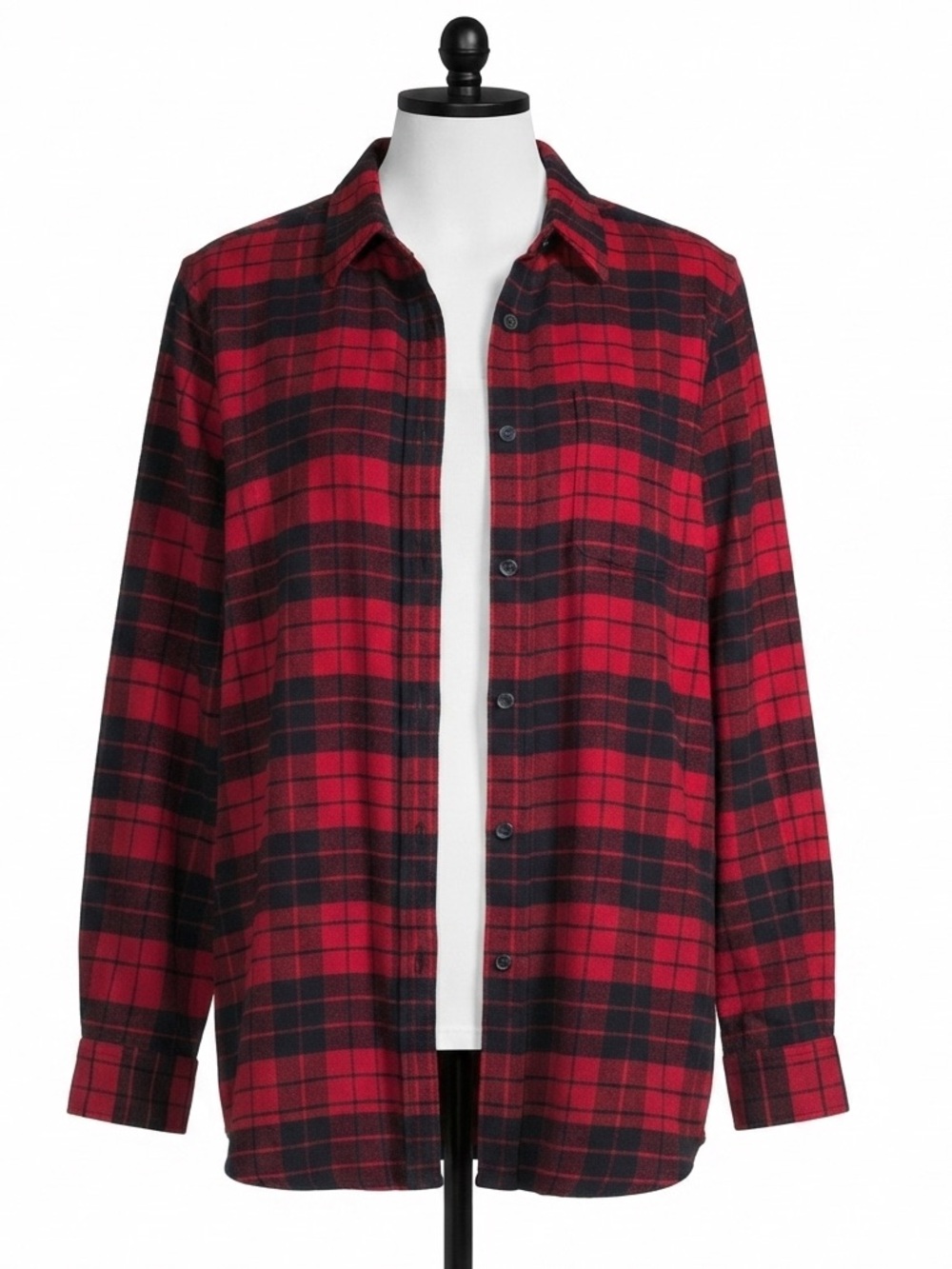Lands' End Red & Black Plaid Flannel Shirt 100% Cotton Size 18W Fall Layering